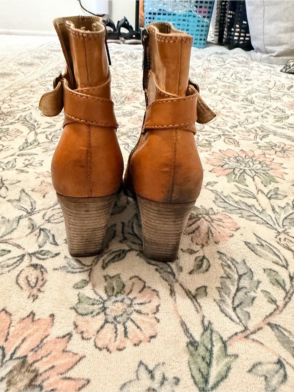 Frye Cognac Leather Buckle Ankle Booties